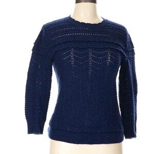 J.Crew Scalloped Pointelle Crewneck Sweater Navy Size Small